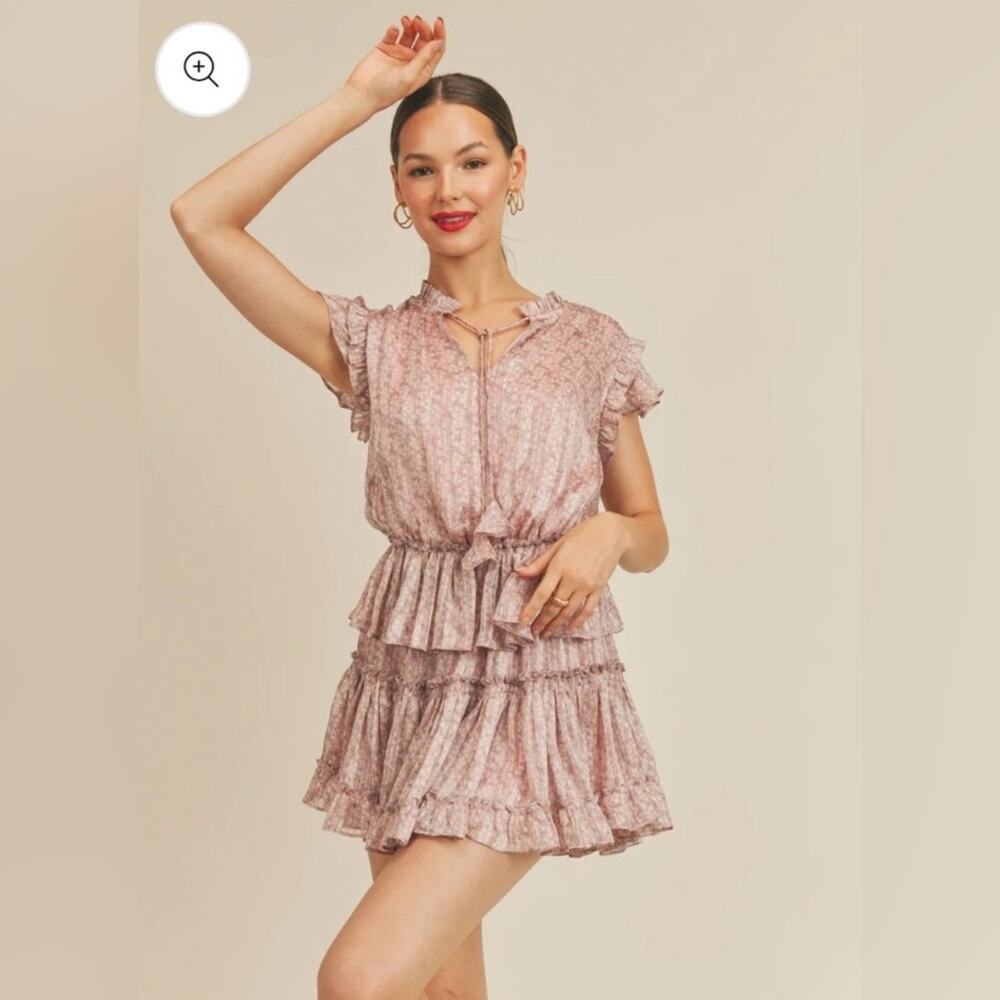 Reset by Jane Celeste Dress Women Size Medium Pink Floral EUC Ruffle Mini JD225